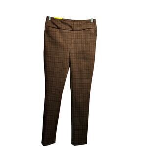 Dalia NWT Size Small Plaid Pants Black Brown Narrow Leg Mid Rise Office